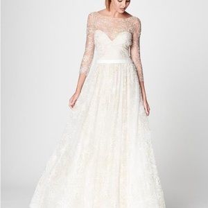 Marchesa Notte / illusion tulle glitter wedding bridal long sleeve modest gown 8